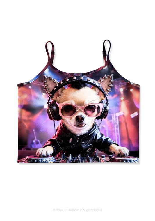 Punk DJ Chihuahua Y2K Print Cami Crop Top Cherrykitten