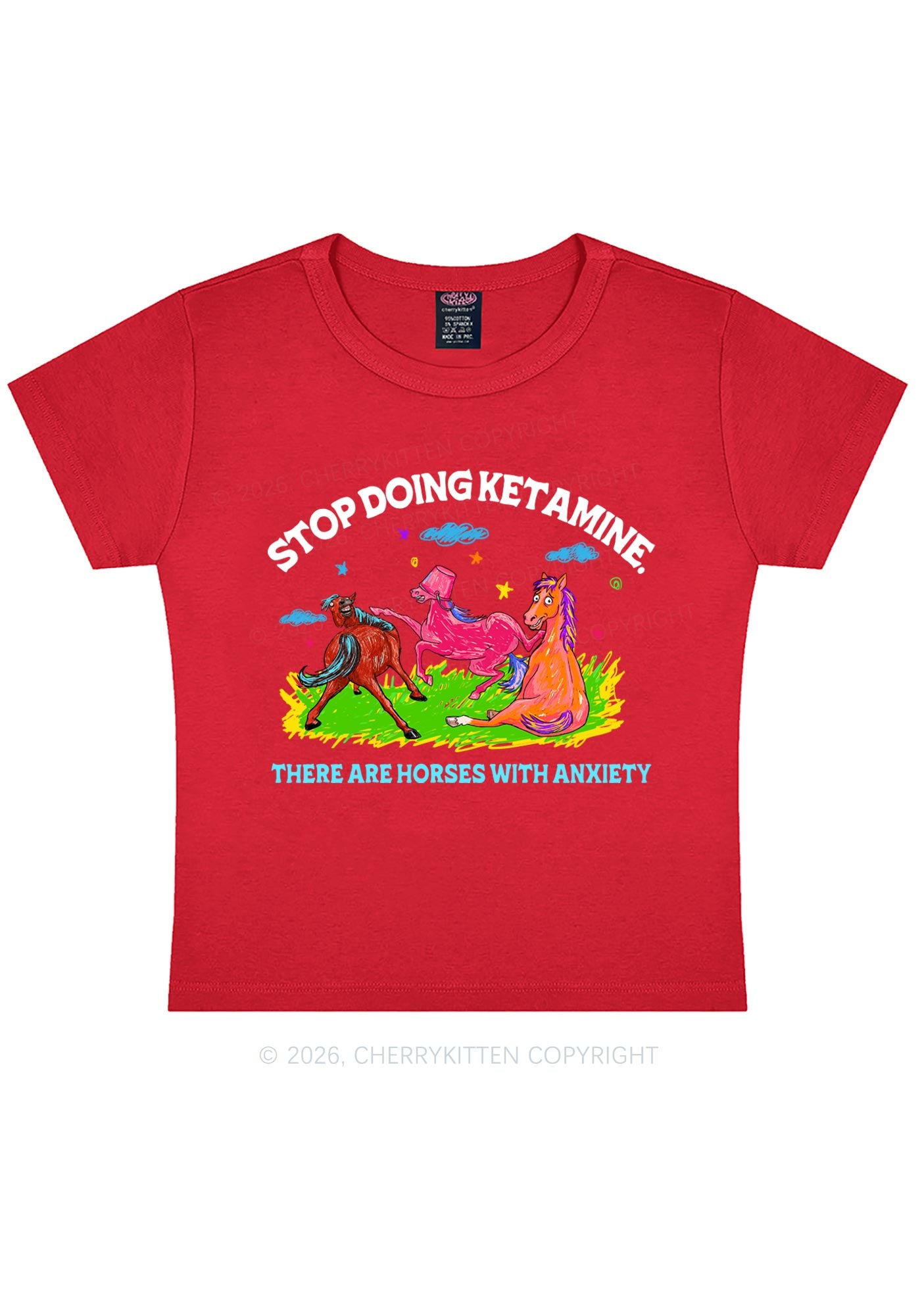 Horses With Anxiety Y2K Baby Tee Cherrykitten