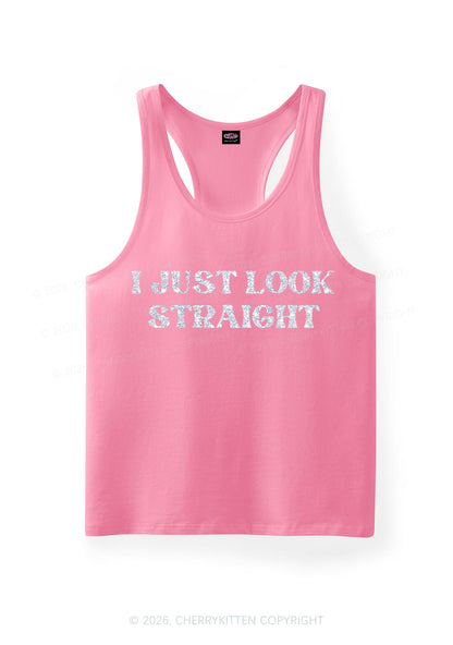 Glitter I Just Look Straight Pride Y2K Men Racerback Tank Top Cherrykitten