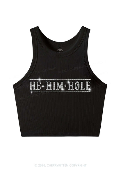 Rhinestone He Him Hole Pride Y2K Crop Tank Top Cherrykitten