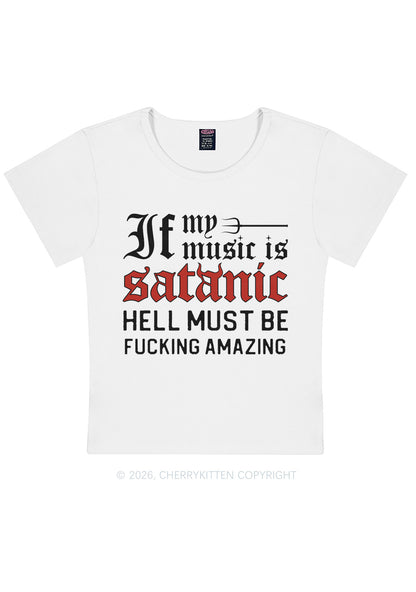 Halloween My Music Is Satanic Y2K Baby Tee Cherrykitten