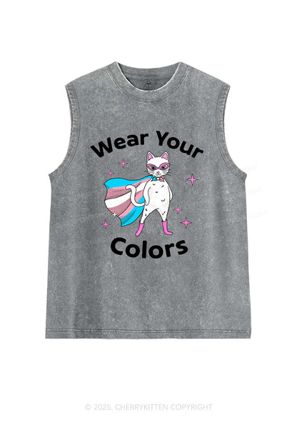 Transgender Flag Cat Pride Y2K Washed Muscle Tank Cherrykitten