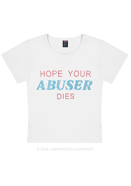 Rhinestone Hope Your Abuser Dies Y2K Baby Tee Cherrykitten