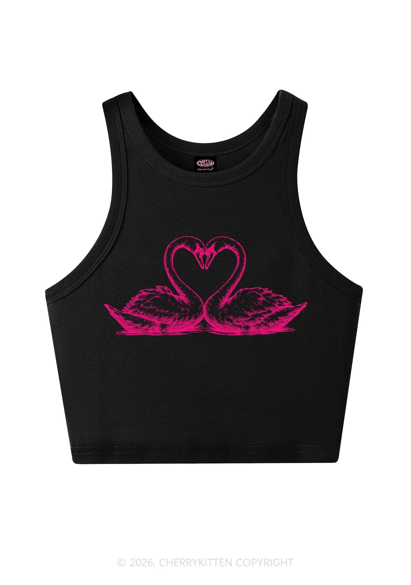 Pink Swans Heart Y2K Crop Tank Top Cherrykitten