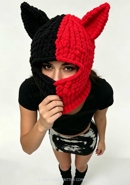 Halloween Colorblock Cat Y2K Knitted Balaclava Cherrykitten