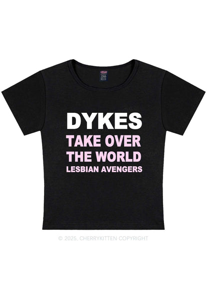Dyke Take Over The World Y2K Baby Tee Cherrykitten
