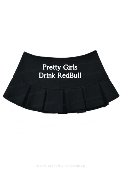 Pretty Girls Drink Red Y2K Mini Pleated Skirts Cherrykitten