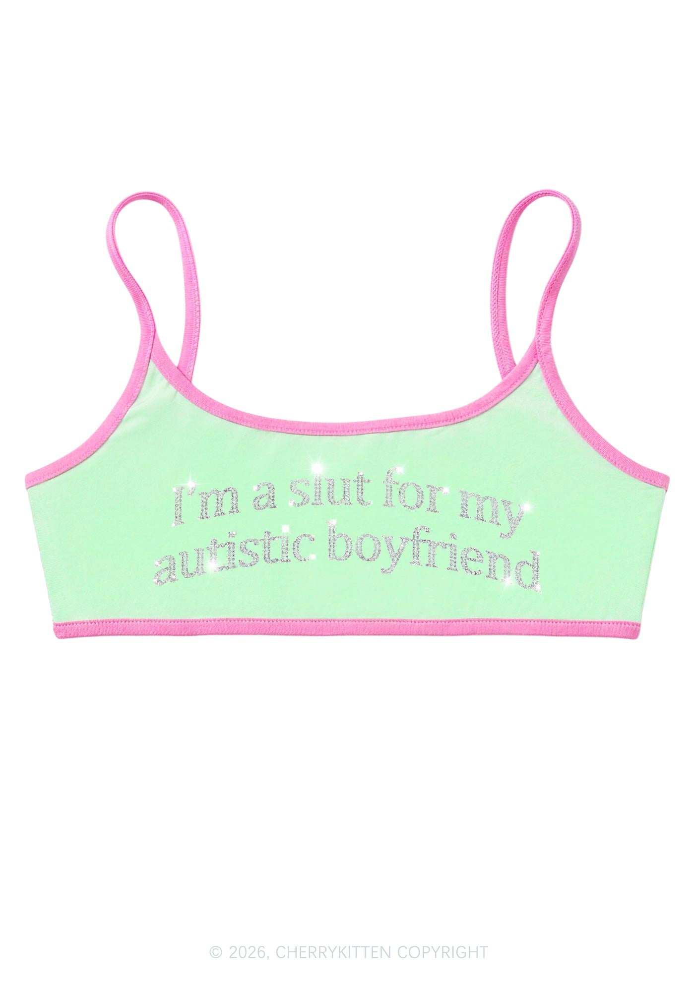 Rhinestone Slxt For My Autistic BF Y2K Super Crop Cami Cherrykitten