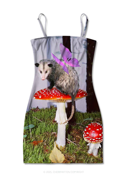 Fairy Possum On Mushroom Y2K Print Slip Dress Cherrykitten