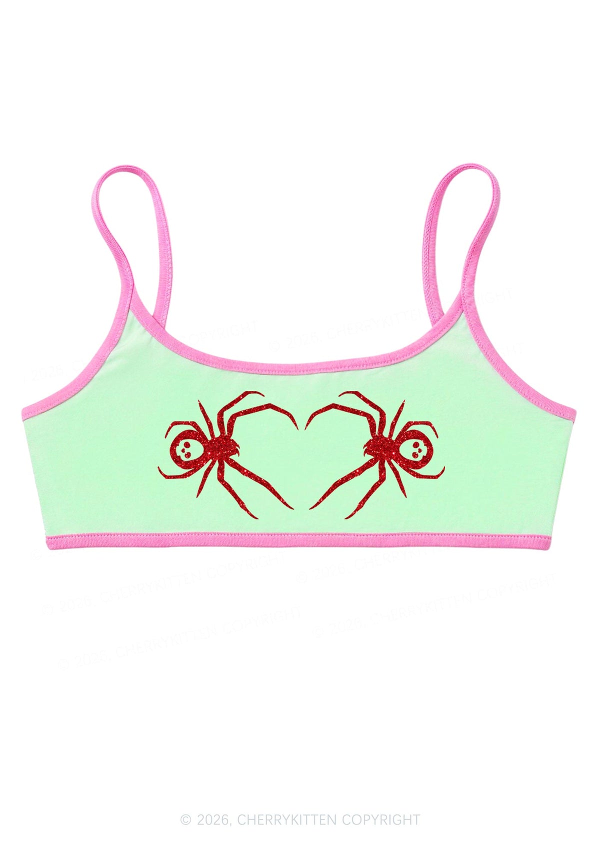 Glitter Skull Spider Y2K Super Crop Cami Cherrykitten