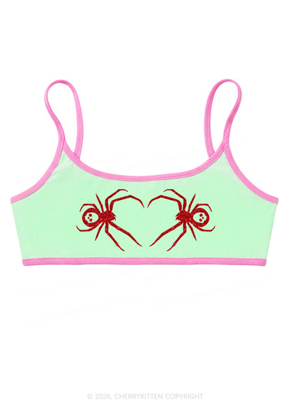 Glitter Skull Spider Y2K Super Crop Cami Cherrykitten