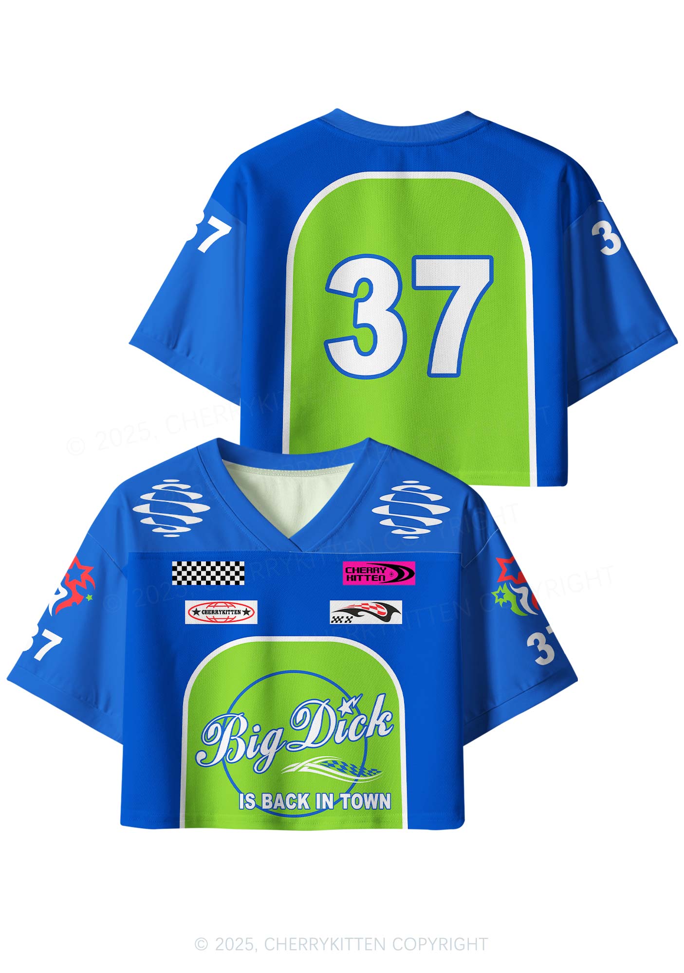 Custom Blue Big Back Town Y2K Crop Sport Jersey Shirts Cherrykitten