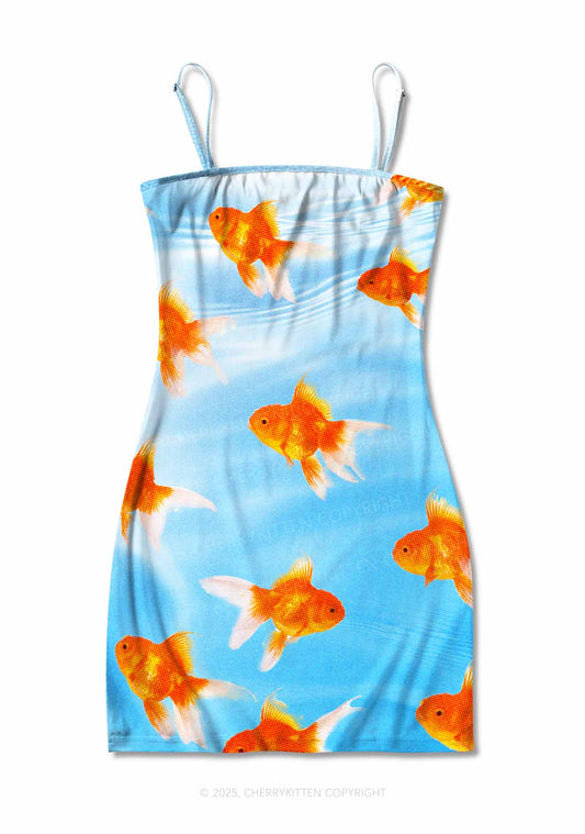 Goldfish Y2K Print Slip Dress Cherrykitten