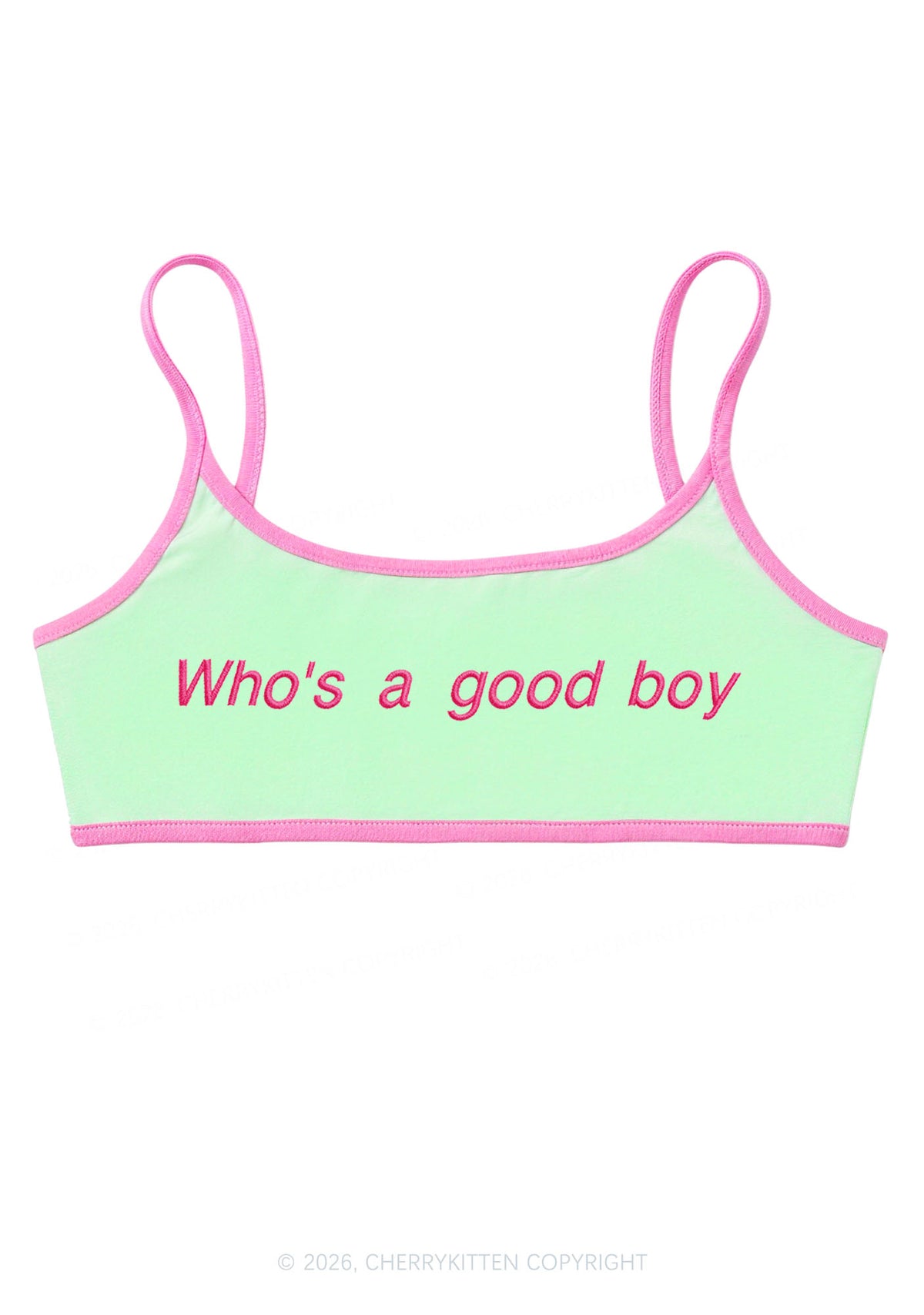 Embroidered Whos A Good Boy Y2K Super Crop Cami Cherrykitten