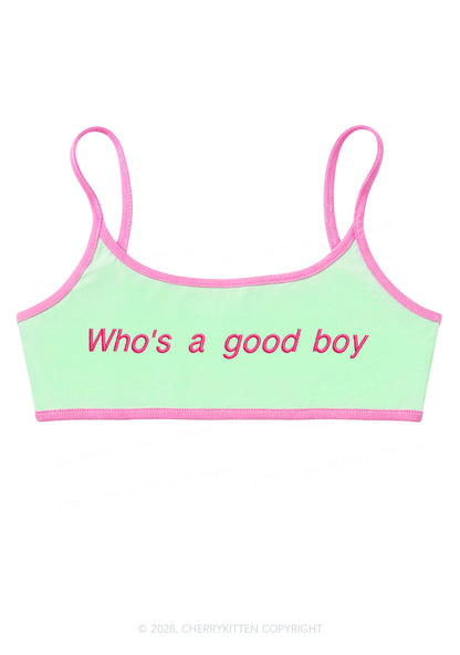 Embroidered Whos A Good Boy Y2K Super Crop Cami Cherrykitten