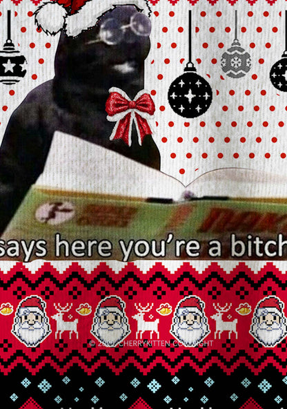 Here Youre A Bixxh Y2K Christmas Knit Sweatshirt Cherrykitten