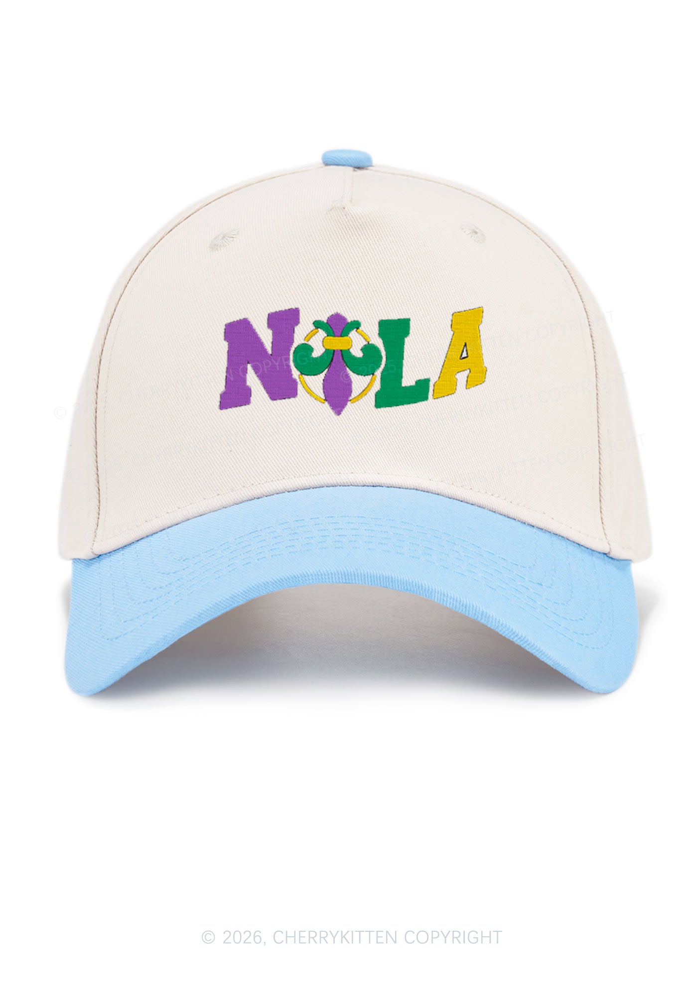Embroidered Nola Fleur De Lis Y2K Color Block Baseball Cap Cherrykitten