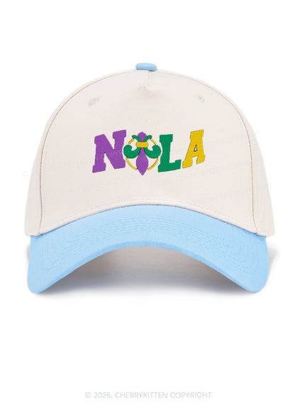 Embroidered Nola Fleur De Lis Y2K Color Block Baseball Cap Cherrykitten