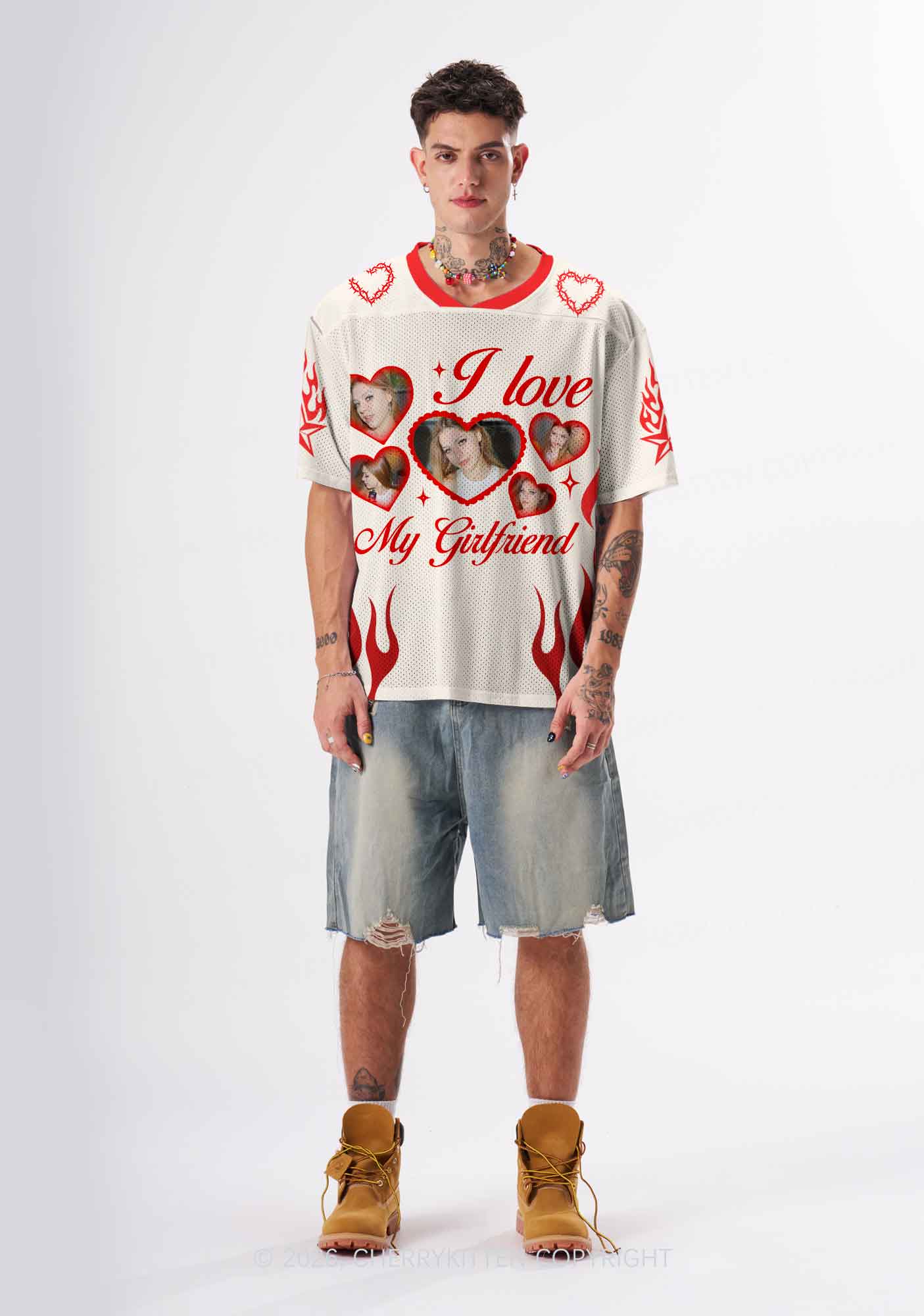 Creamy White Custom GF BF Photo Y2K Sport Jersey Shirts Cherrykitten