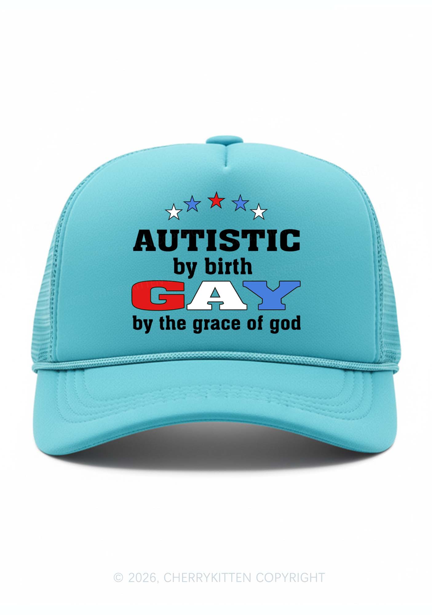 Autistic By Birth Gay Pride Y2K Trucker Hat Cherrykitten