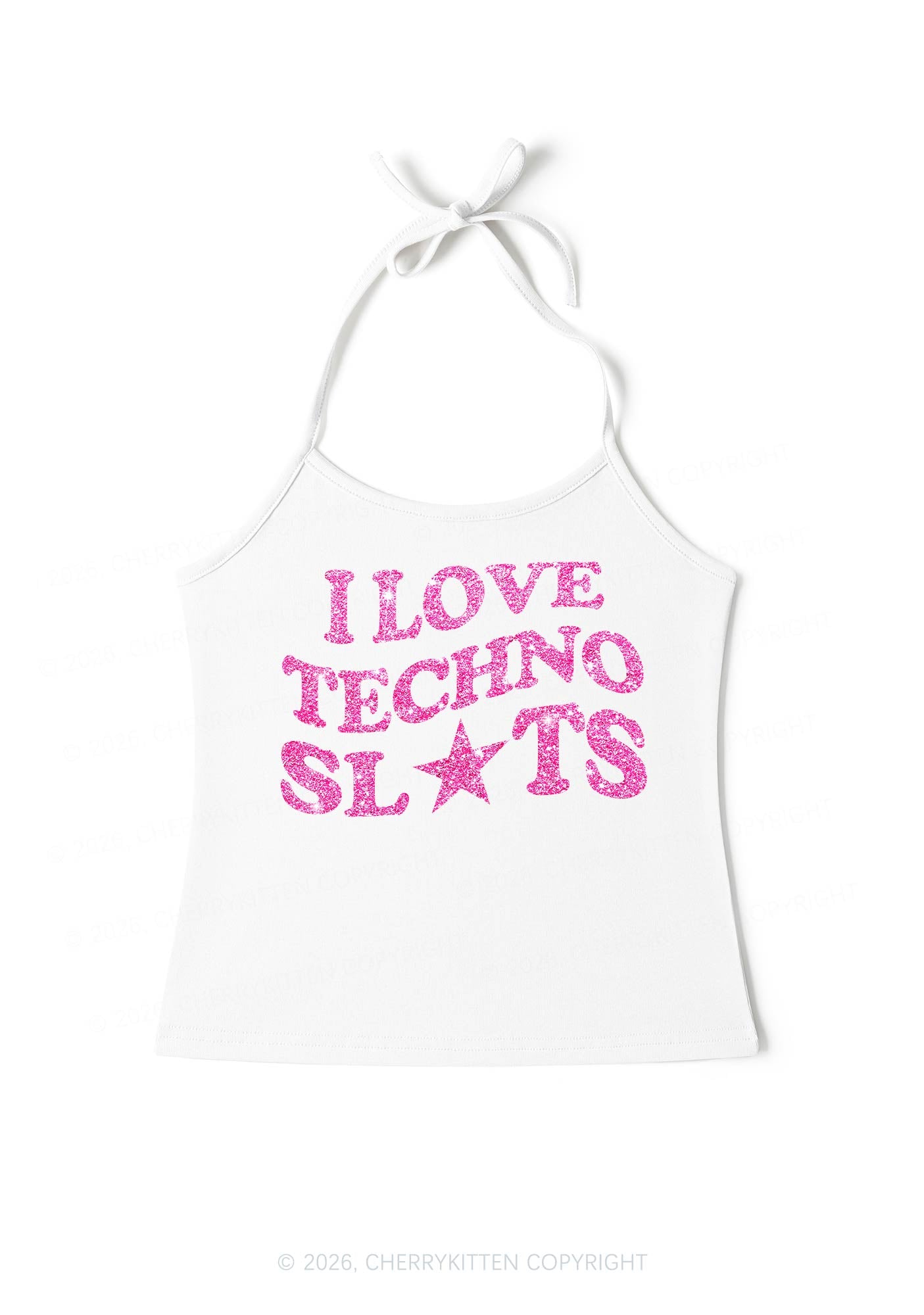 Glitter I Love Techno Slxts Y2K Halter Neck Cami Cherrykitten