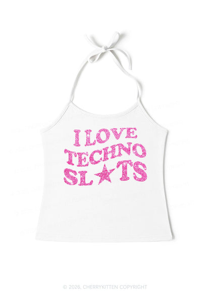 Glitter I Love Techno Slxts Y2K Halter Neck Cami Cherrykitten