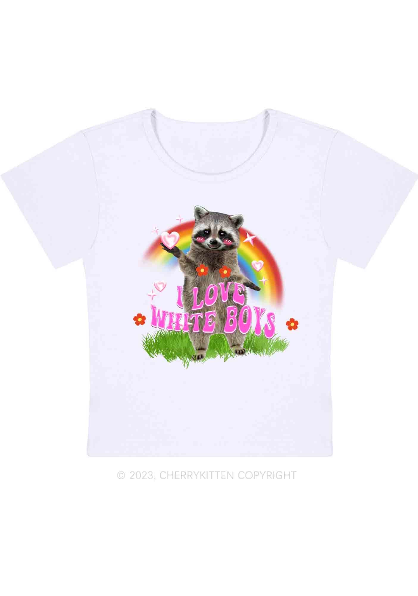 Curvy I Love White Boys Rainbow Raccoon Y2K Baby Tee Cherrykitten