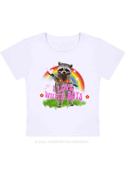 Curvy I Love White Boys Rainbow Raccoon Y2K Baby Tee Cherrykitten