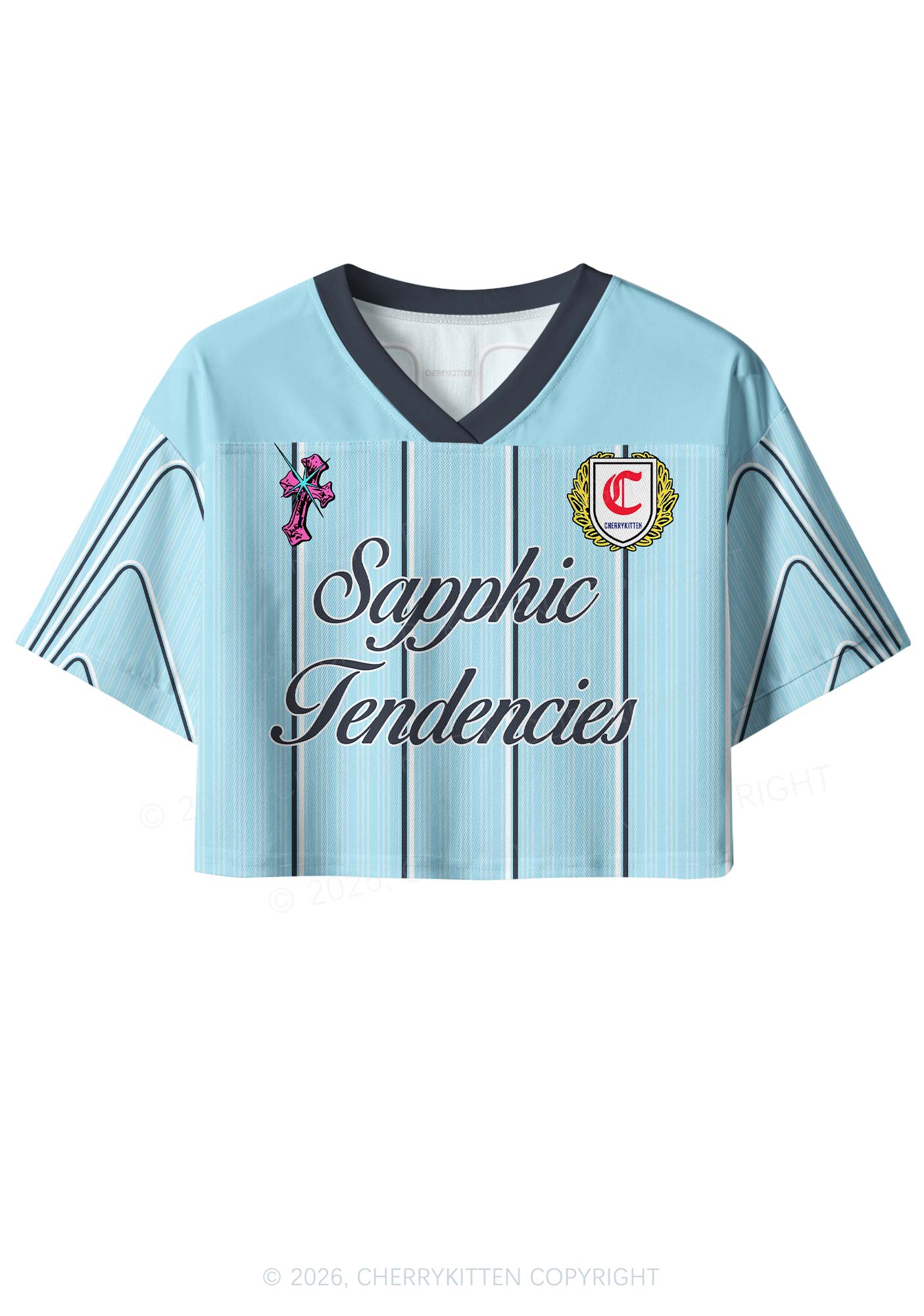Light Blue Sapphic Tendencies Pride Y2K Crop Sport Jersey Shirts Cherrykitten