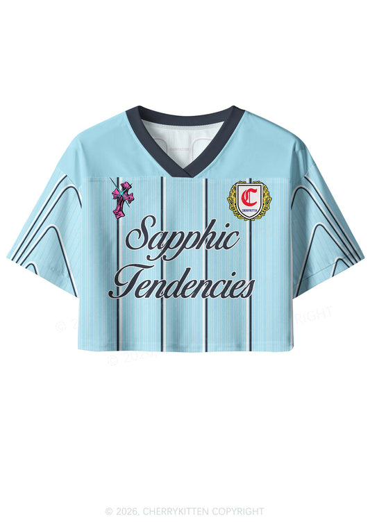 Light Blue Sapphic Tendencies Pride Y2K Crop Sport Jersey Shirts Cherrykitten