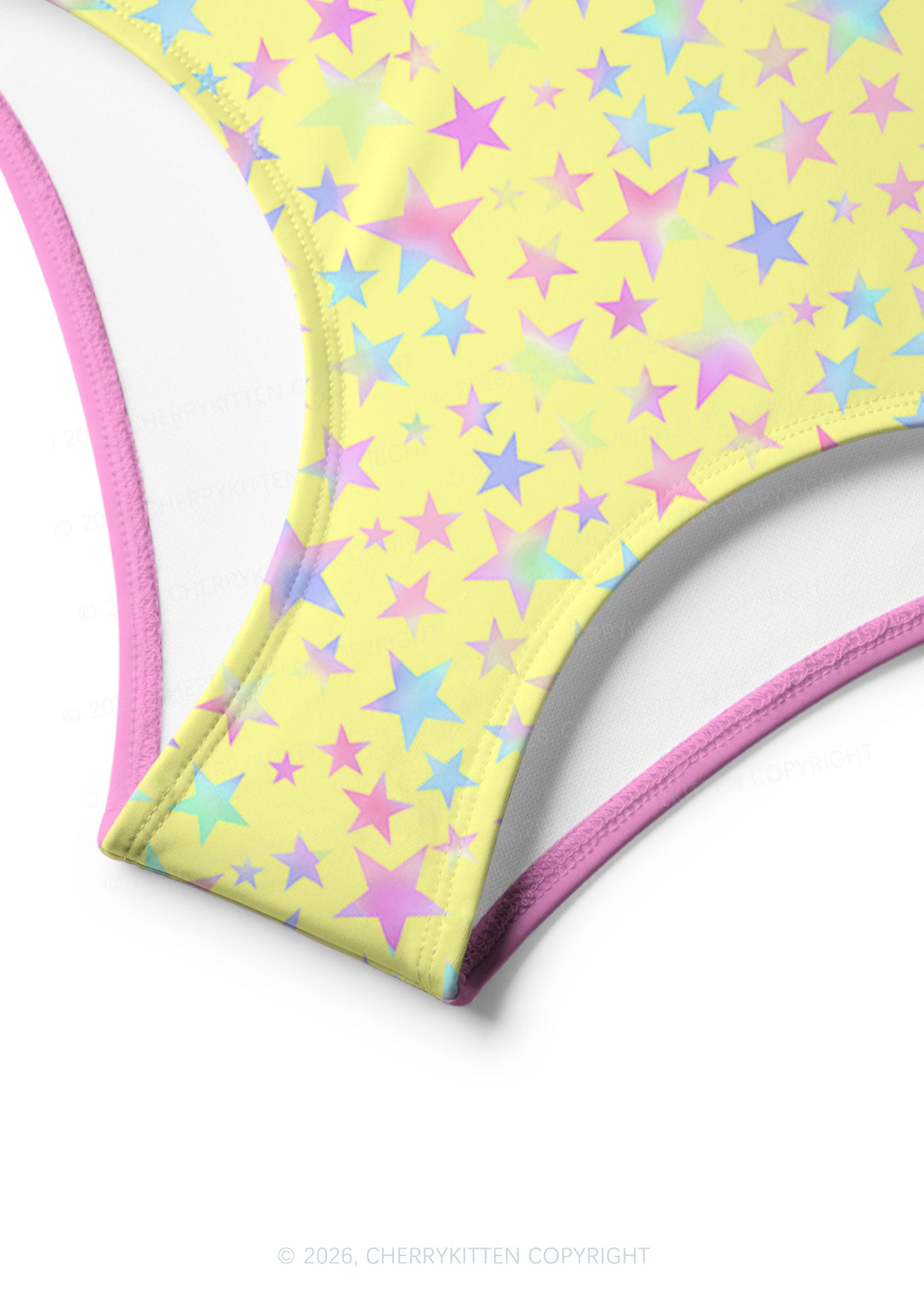 Pale Yellow Alpha Male Pride Y2K Print Bikini Set Cherrykitten