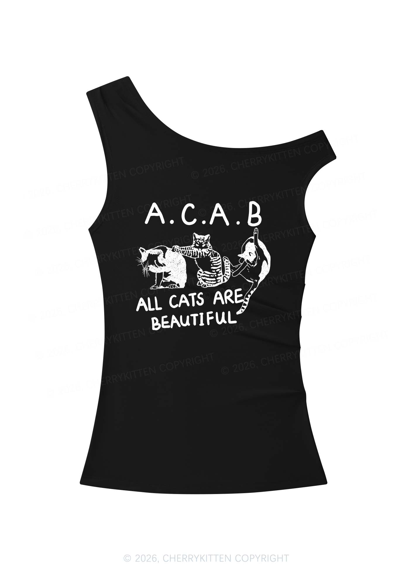 ACAB Cats Y2K Off Shoulder Tank Top Cherrykitten