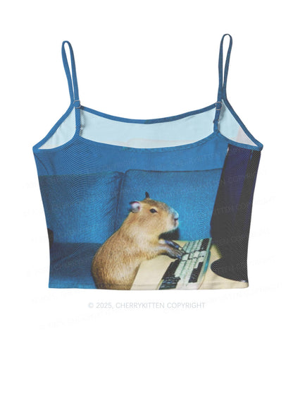 Keyboard Capybara Y2K Mesh Cami Tank Cherrykitten
