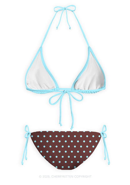 Blue Dots On Brown Y2K Print Bikini Set Cherrykitten