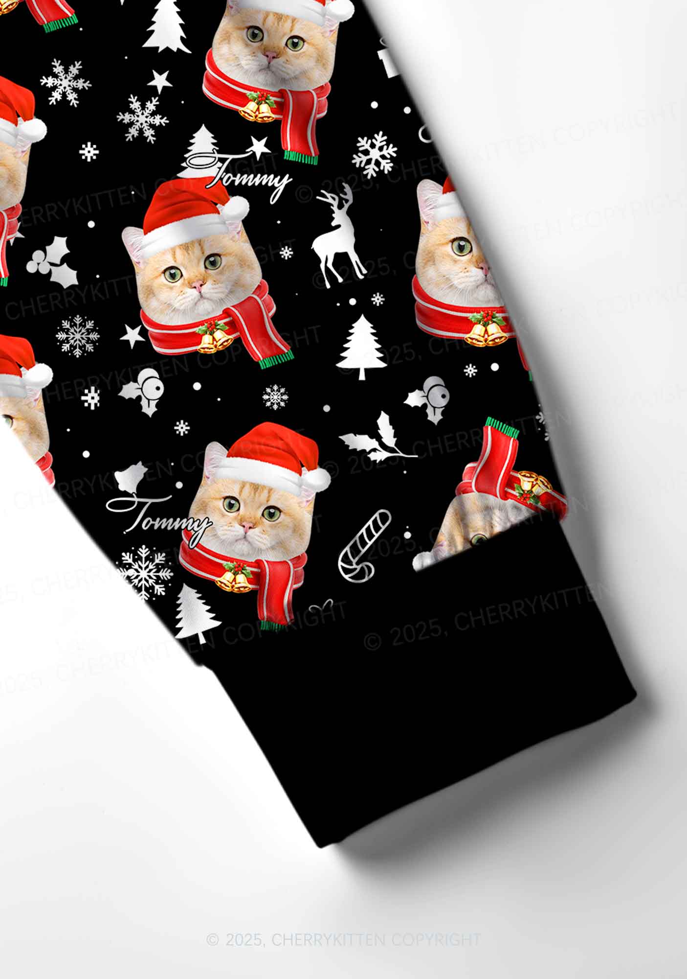 Custom Cat Face Y2K Print Long Sleeve Pajama Set Cherrykitten