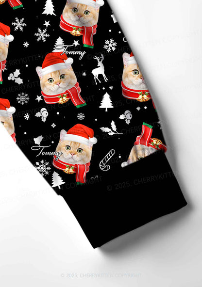 Custom Cat Face Y2K Print Long Sleeve Pajama Set Cherrykitten