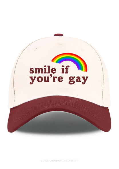 Rainbow Smile If You're Gay Pride Y2K Color Block Baseball Cap Cherrykitten