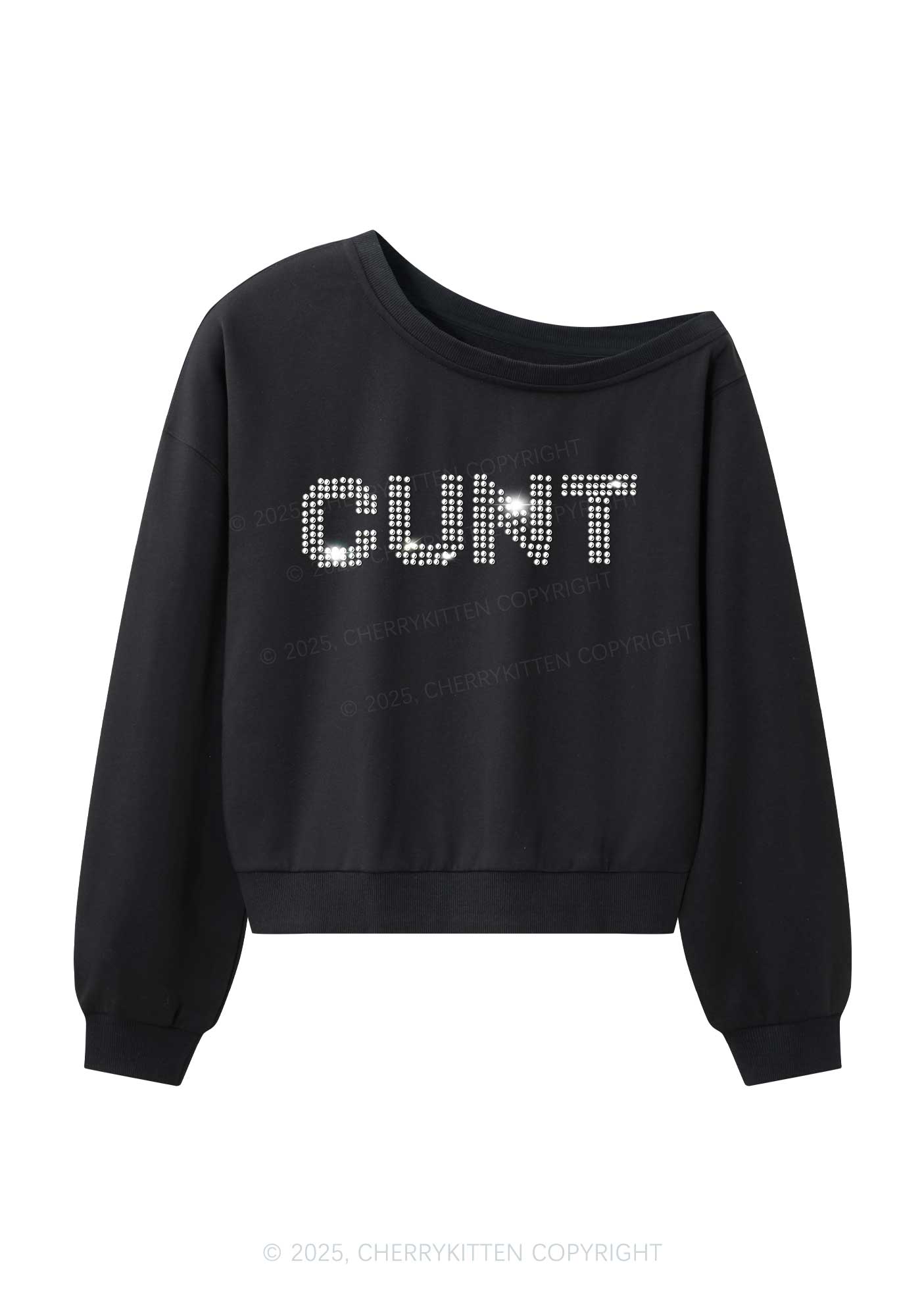 Rhinestone Cxxt Y2K Off Shoulder Sweatshirts Cherrykitten