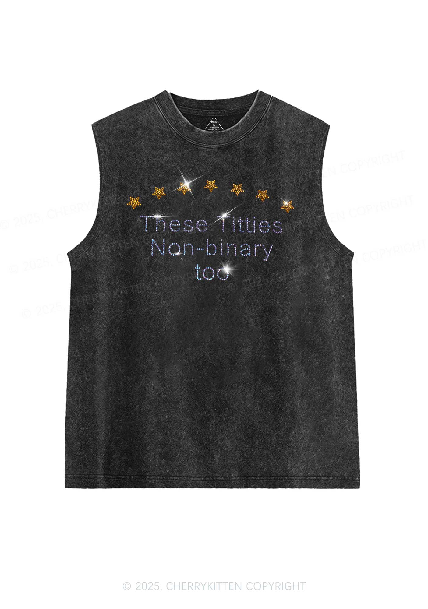 Rhinestone Txtties Nonbinary Too Y2K Washed Muscle Tank Cherrykitten