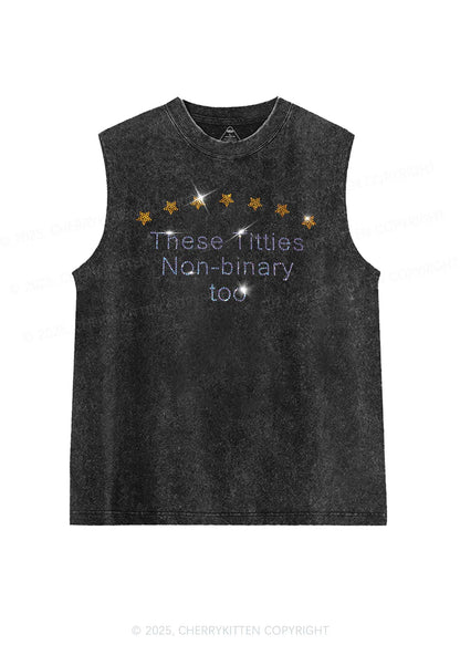 Rhinestone Txtties Nonbinary Too Y2K Washed Muscle Tank Cherrykitten