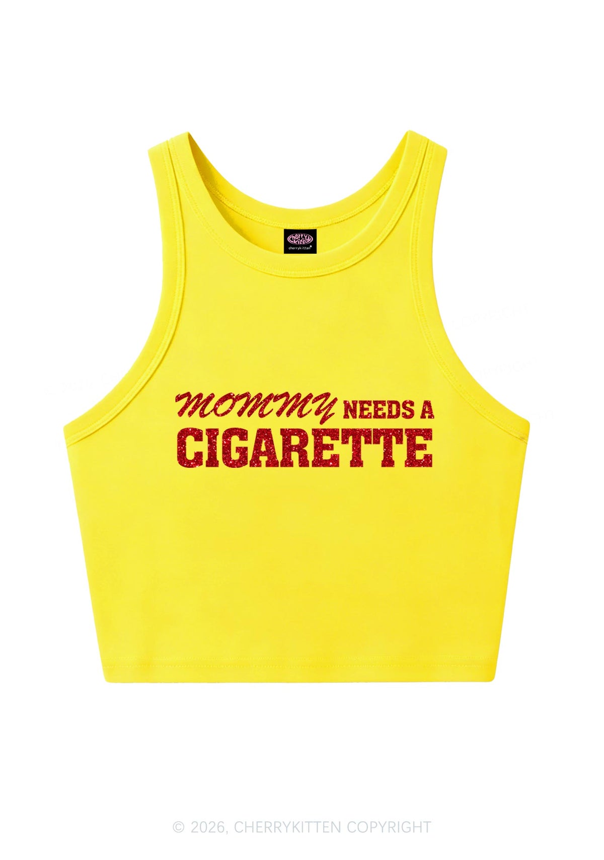 Glitter Mommy Needs A Cigarette Y2K Crop Tank Top Cherrykitten