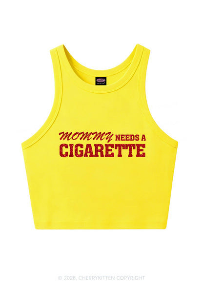 Glitter Mommy Needs A Cigarette Y2K Crop Tank Top Cherrykitten