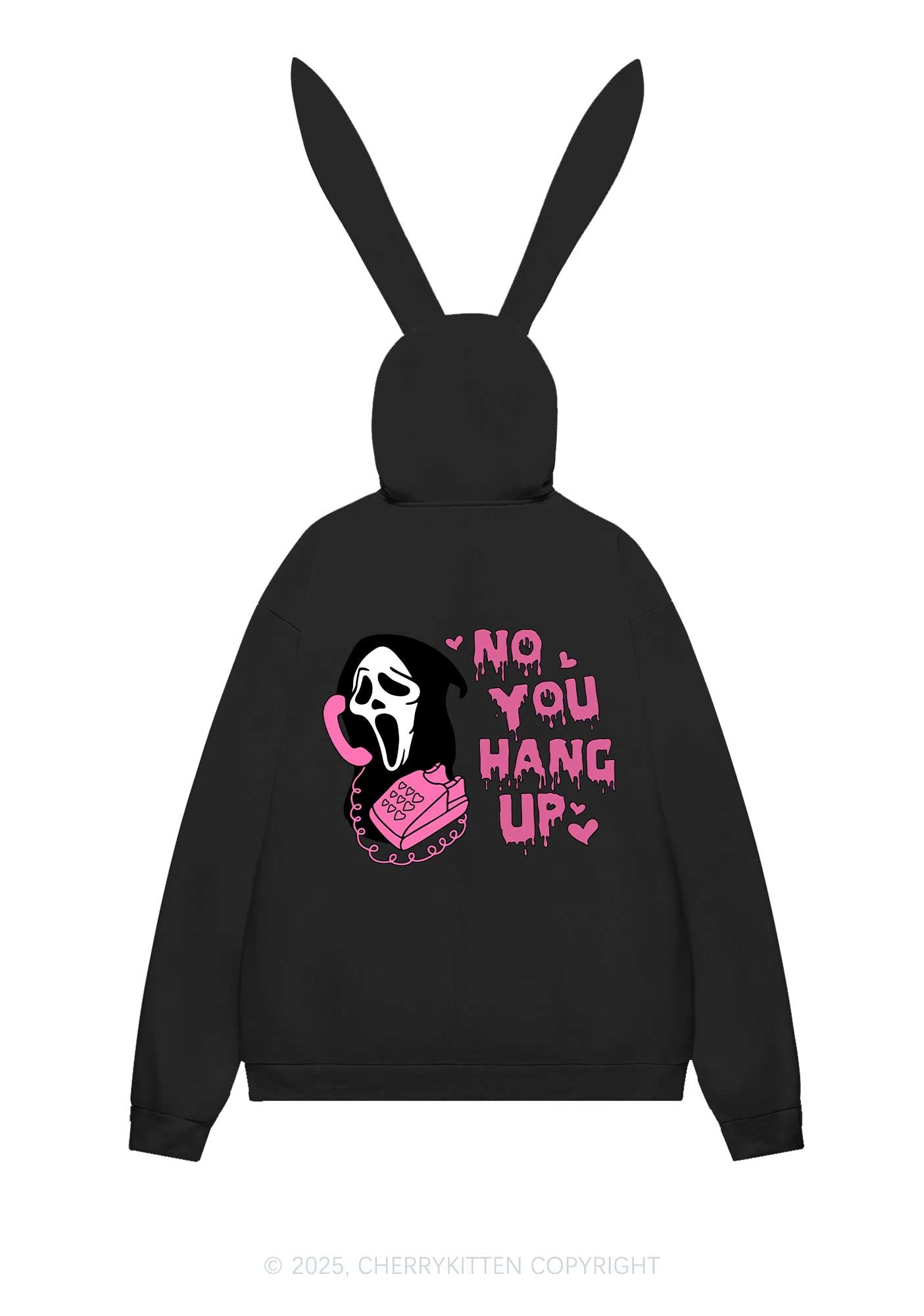 Halloween No You Hang Up Y2K Bunny Ear Zip Hoodie Cherrykitten