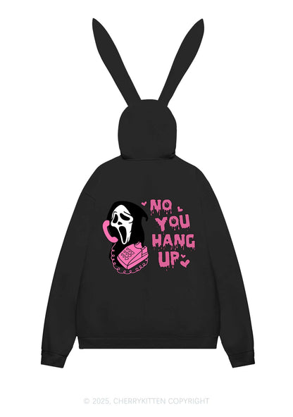 Halloween No You Hang Up Y2K Bunny Ear Zip Hoodie Cherrykitten