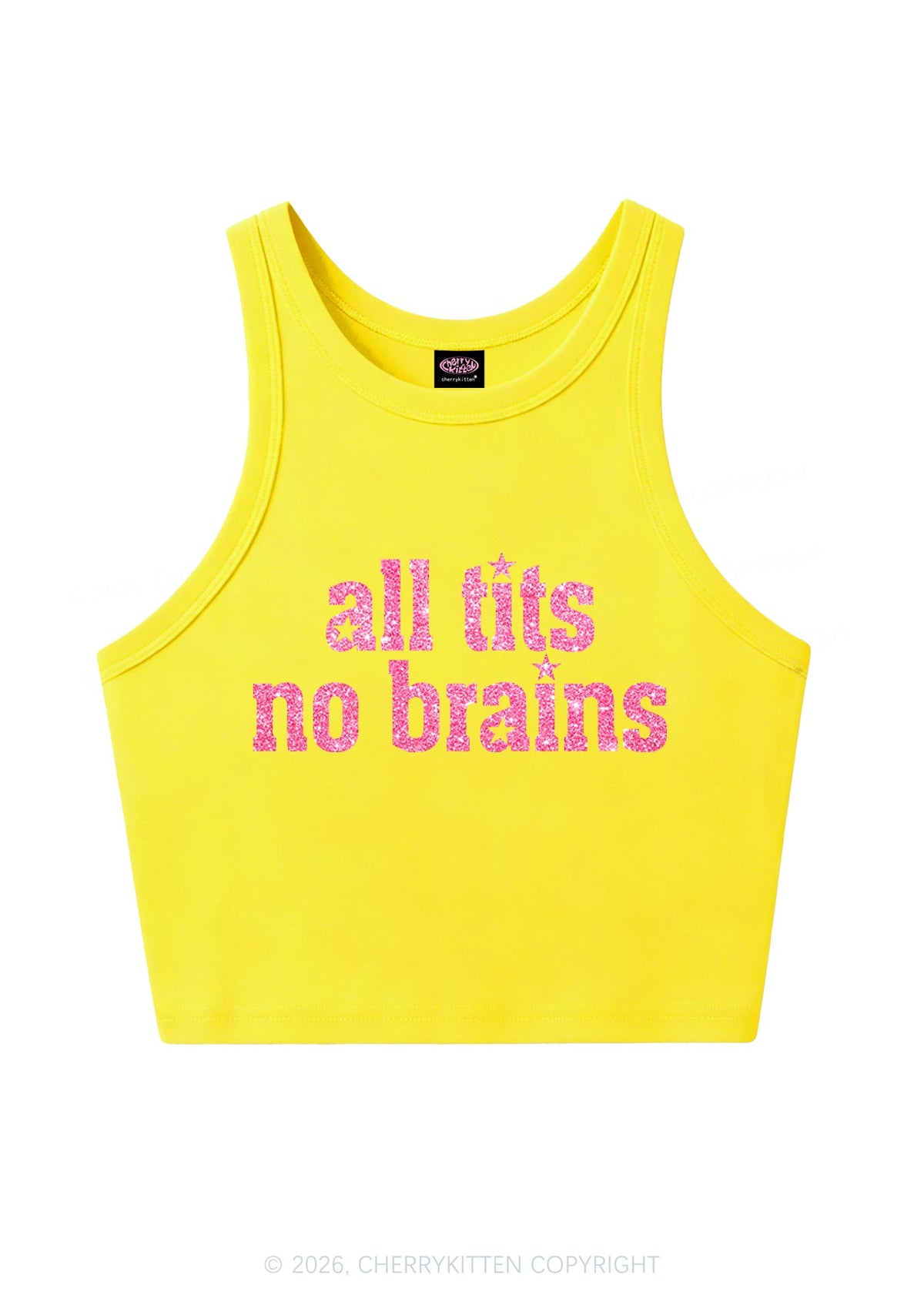 Glitter All Txts No Brains Y2K Crop Tank Top Cherrykitten