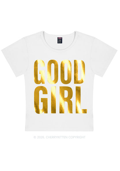 Good Girl Silver Foil Printed Y2K Baby Tee Cherrykitten