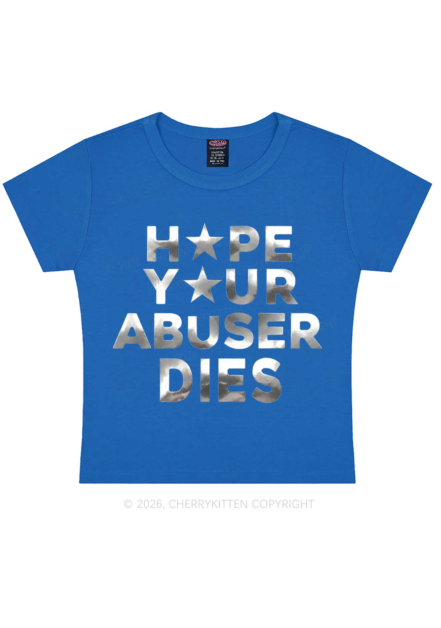 Abuser Dies Silver Foil Printed Y2K Baby Tee Cherrykitten