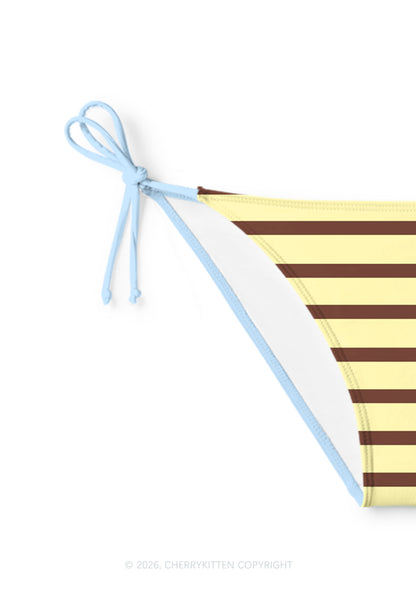Yellow Brown Stripes Y2K Print Bikini Set Cherrykitten