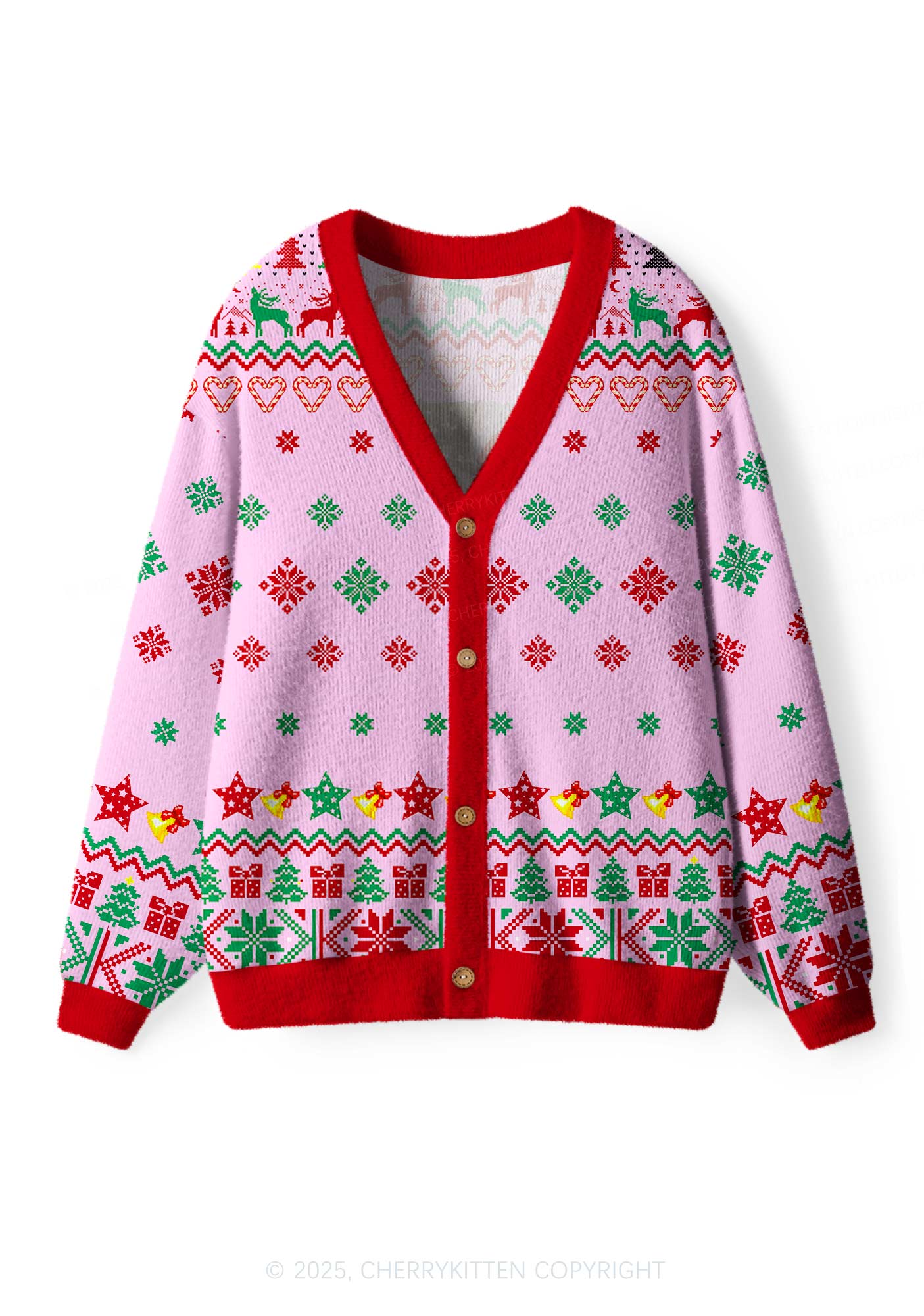 Cats Gift Y2K Christmas Cardigan Knit Sweatshirt Cherrykitten