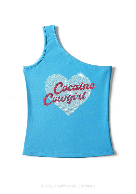 Rhinestone Cola Cowgirl Y2K One Shoulder Tank Top Cherrykitten